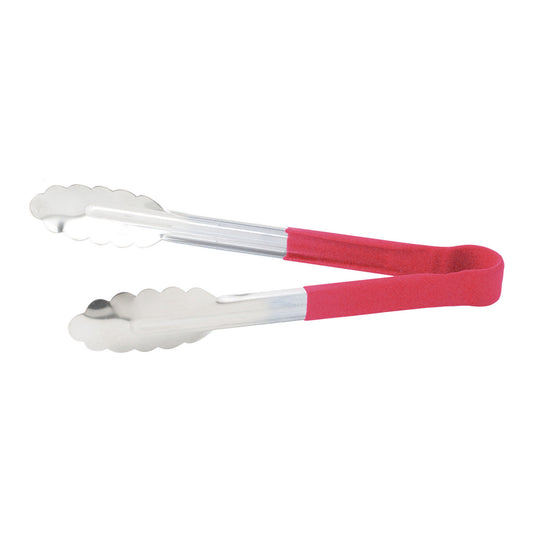 UTPH-9R - Heat Resistant Heavy-Duty Utility Tongs with Polypropylene Handle - 9", Red