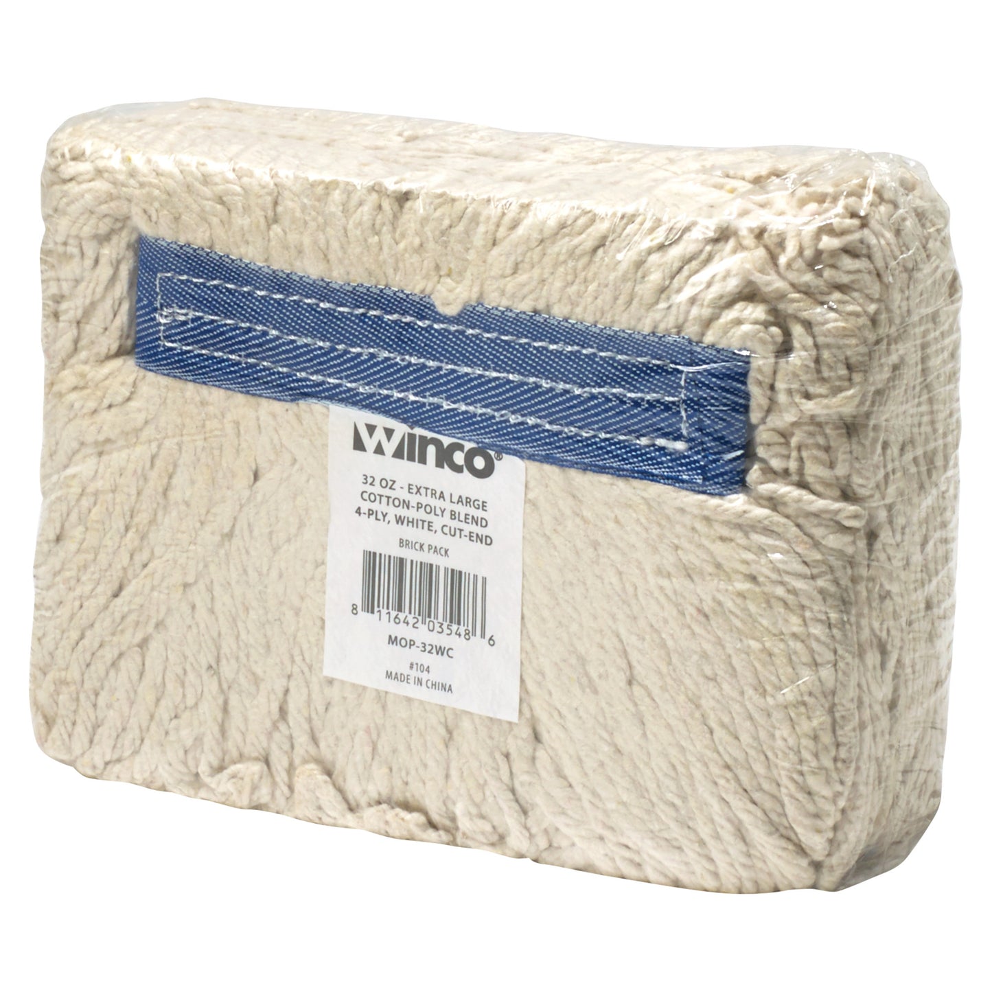 MOP-32WC - Economy Cotton-Poly Blend Cut-End Wet Mop Head - White - 32oz/800g
