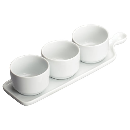 WDP016-101 - 12" x 3-1/2" Porcelain Trio Tapas Set, Bright White, 12 sets/case