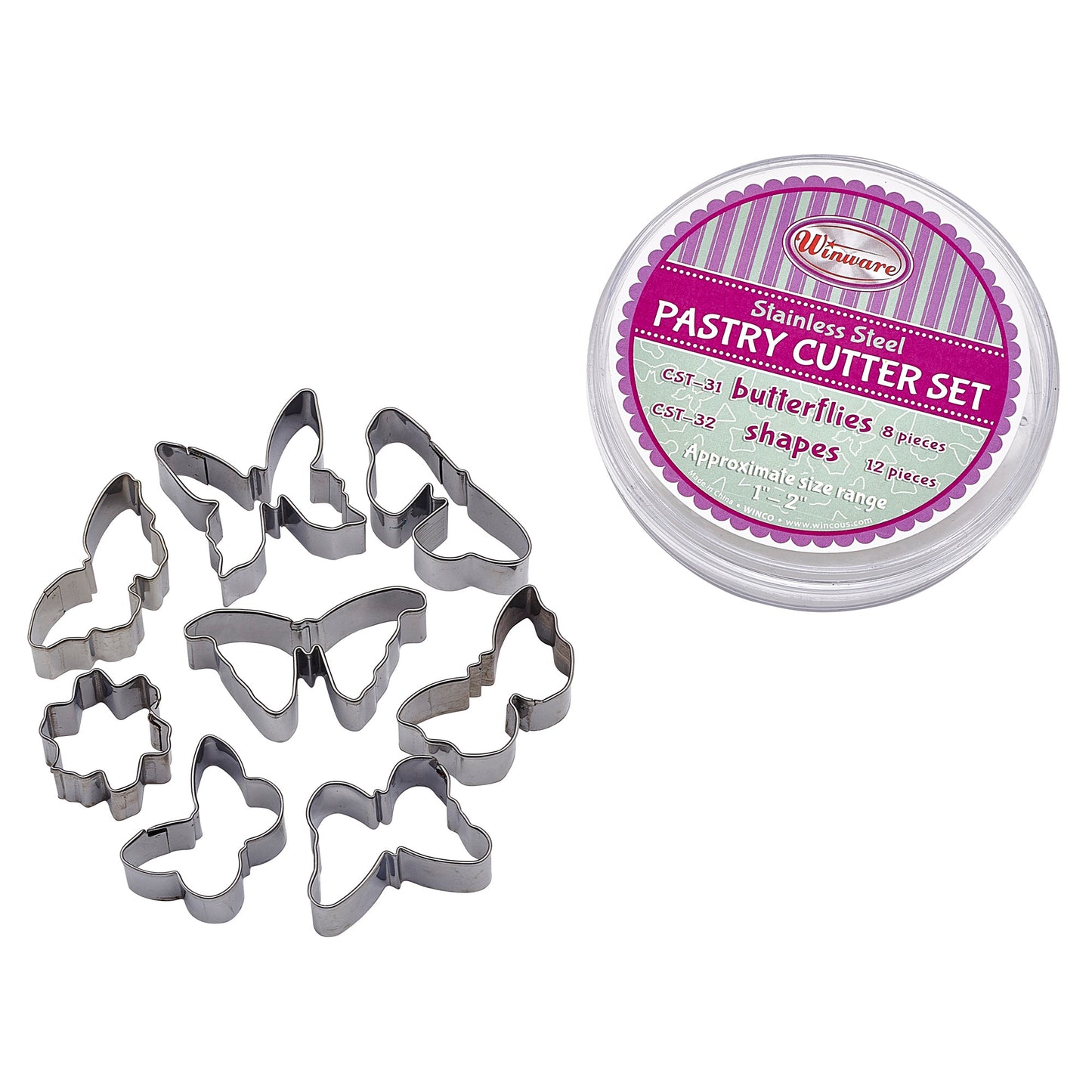 CST-31 - Cookie Cutter Set, Butterflies, 8 Pieces, Stainless Steel