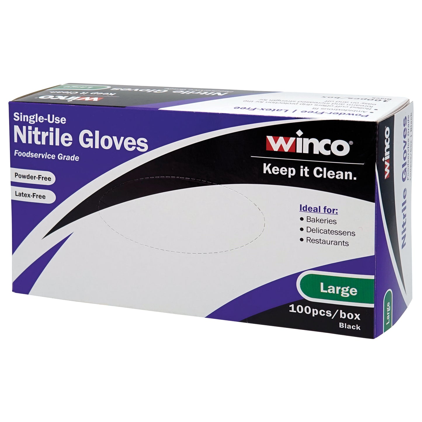 GLN-LB - Disposable Gloves, Nitrile, L, Powder-Free, Black,3Mil,FDA Compliant,100pcs/box