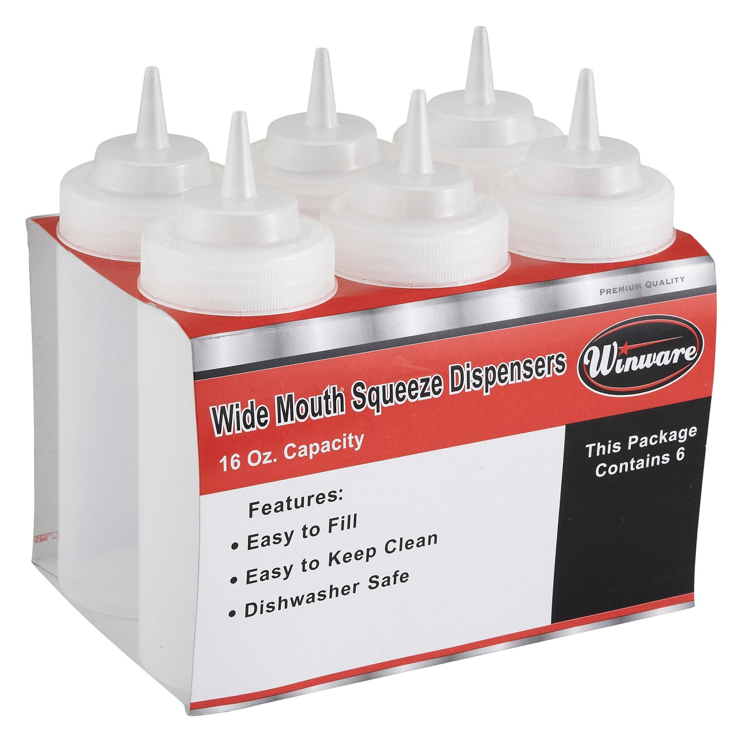 PSW-12 - 12oz Squeeze Bottles, Wide Mouth, Clear, 6pcs/pk