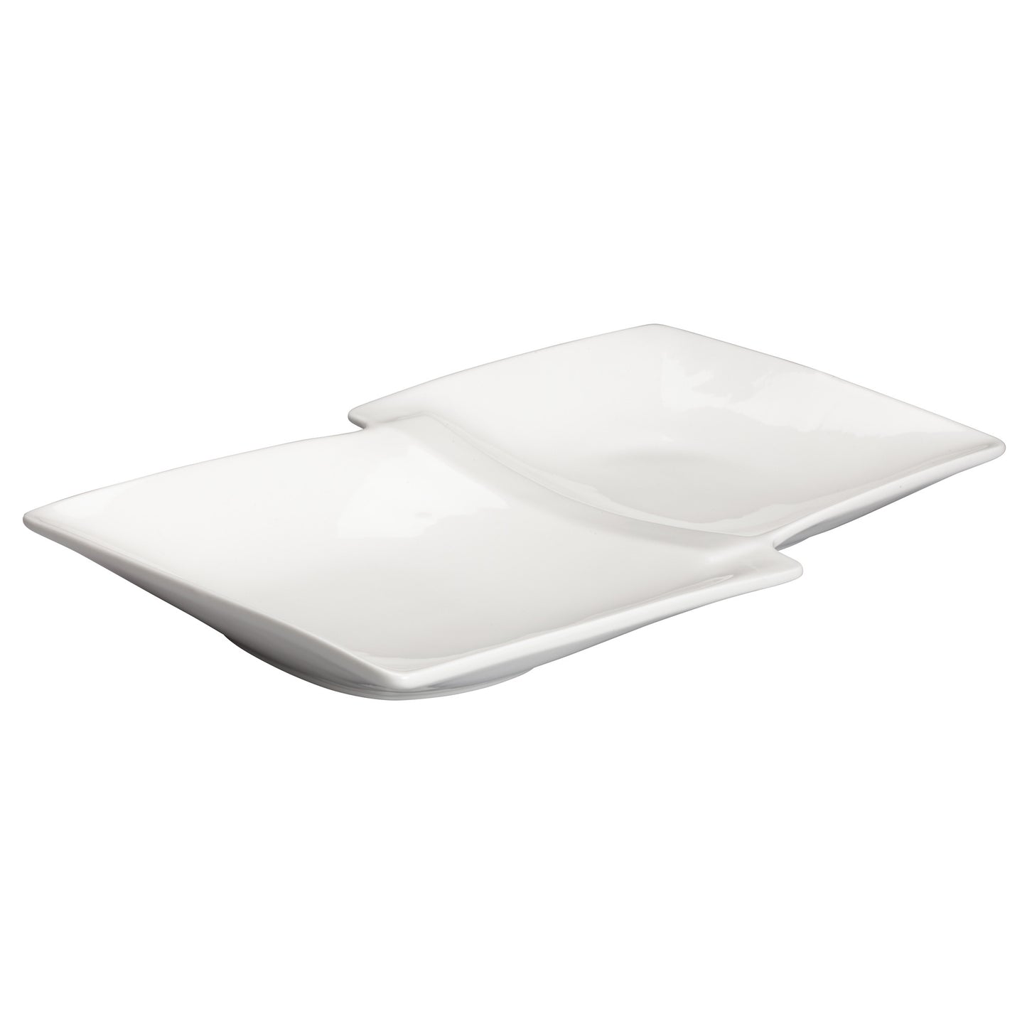 WDP017-109 - 13-7/8" x 8" Porcelain Duo Plate, Bright White, 12 pcs/case