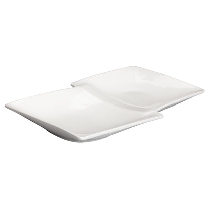 WDP017-109 - 13-7/8" x 8" Porcelain Duo Plate, Bright White, 12 pcs/case