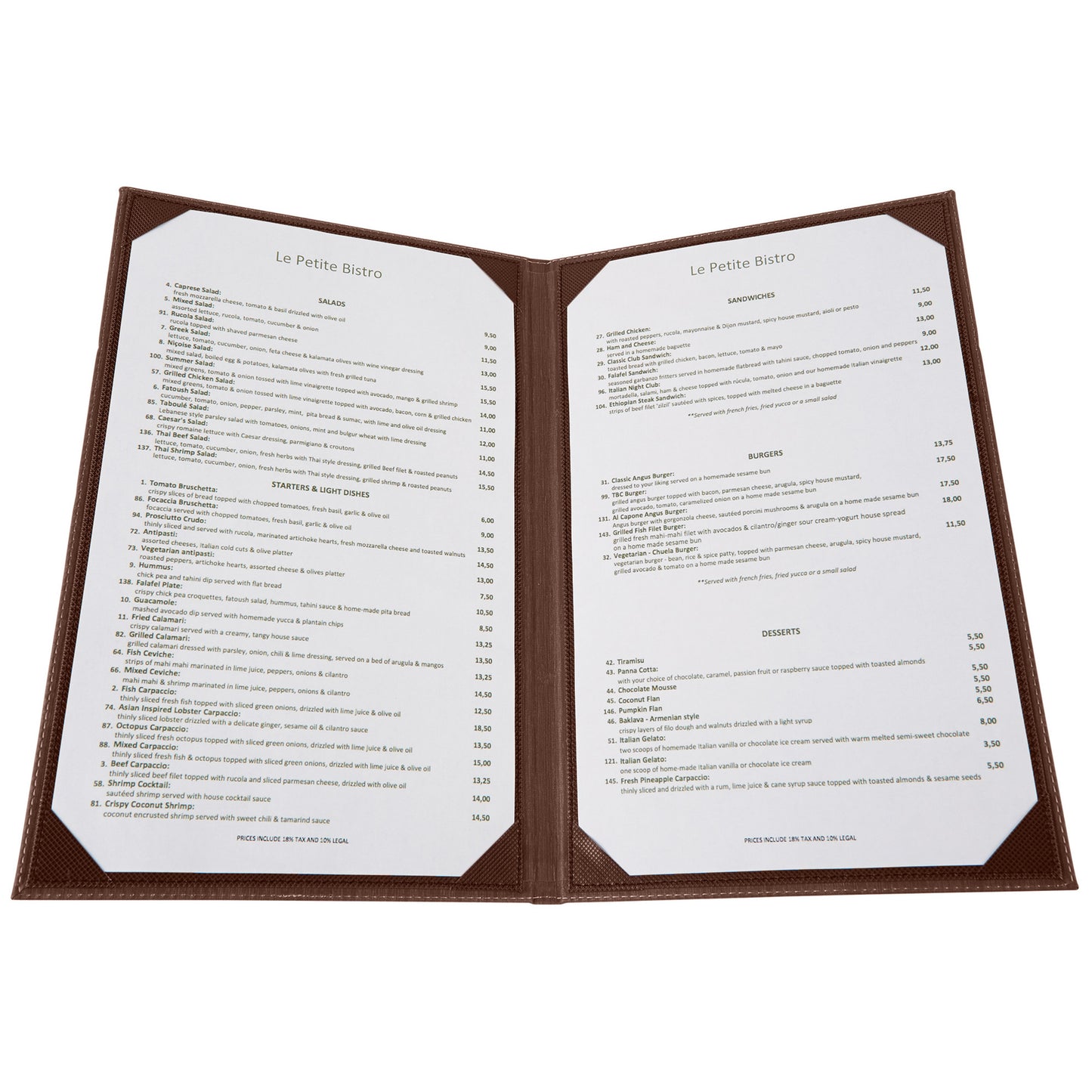 LMD-814BN - Two-View Menu Cover - Brown, 8-1/2" x 14"