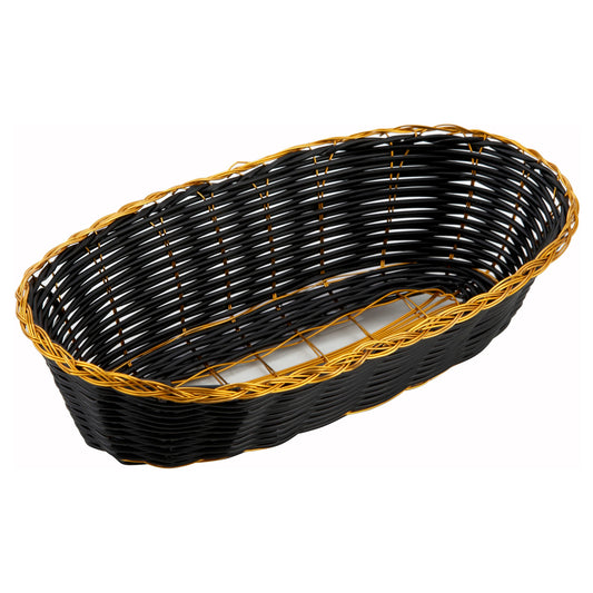 PWBK-9B - Black and Gold Poly Woven Basket - Long Oval
