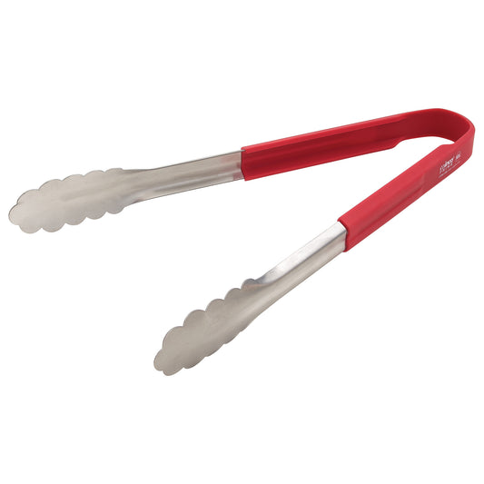UTSH-12R - Winco Prime 12" Stainless Steel Utility Tongs with Red Silicone Handle
