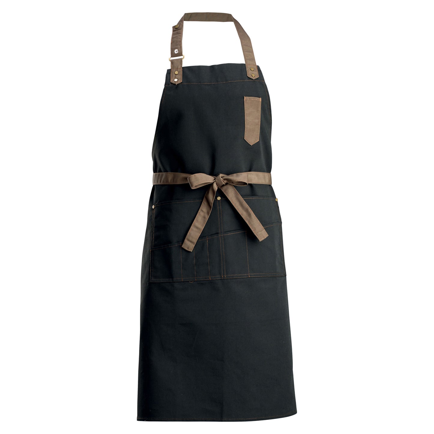 BA-3327K - Mid-Weight Bib Apron with 8 Waist Pockets - Black