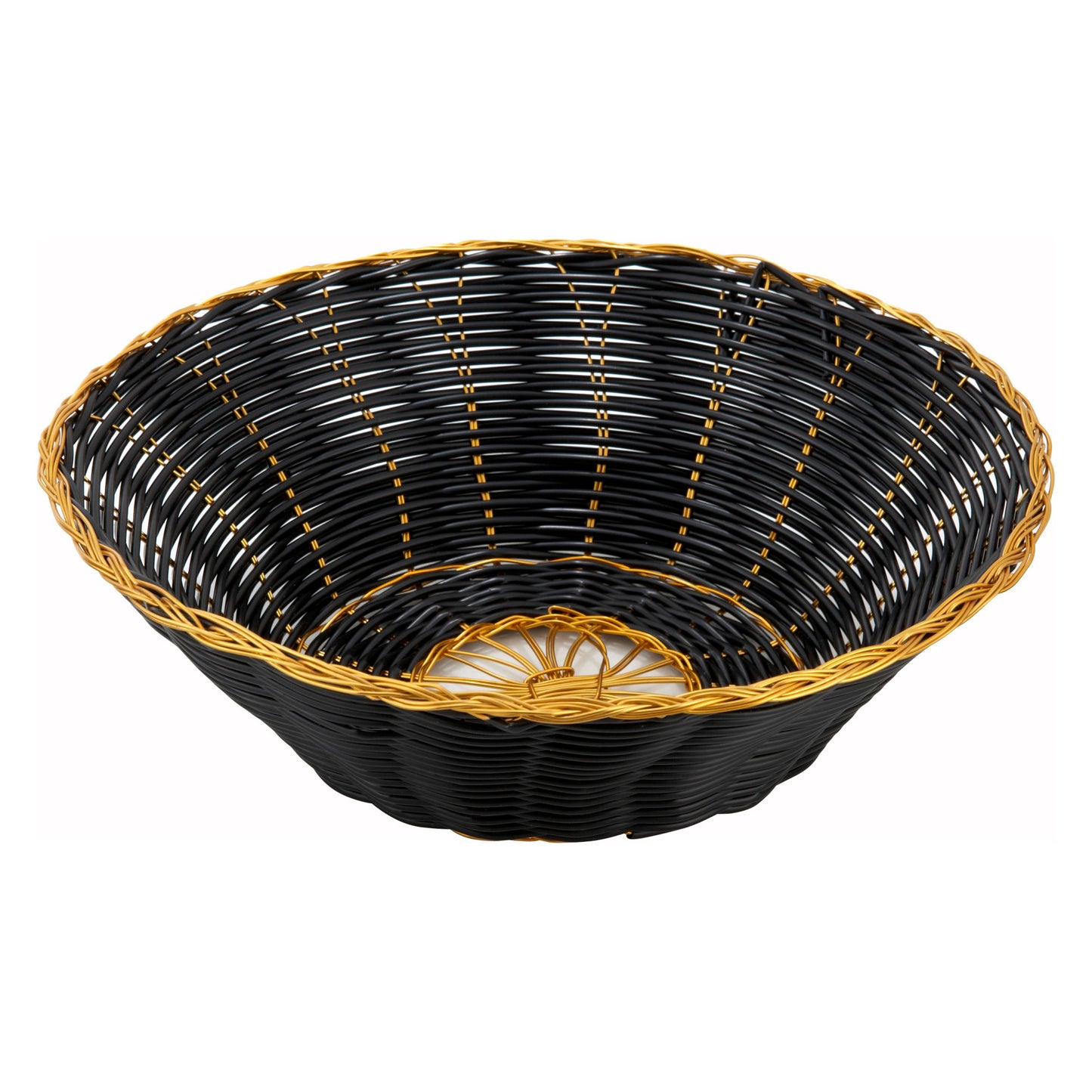 PWBK-8R - Black and Gold Poly Woven Basket - Round