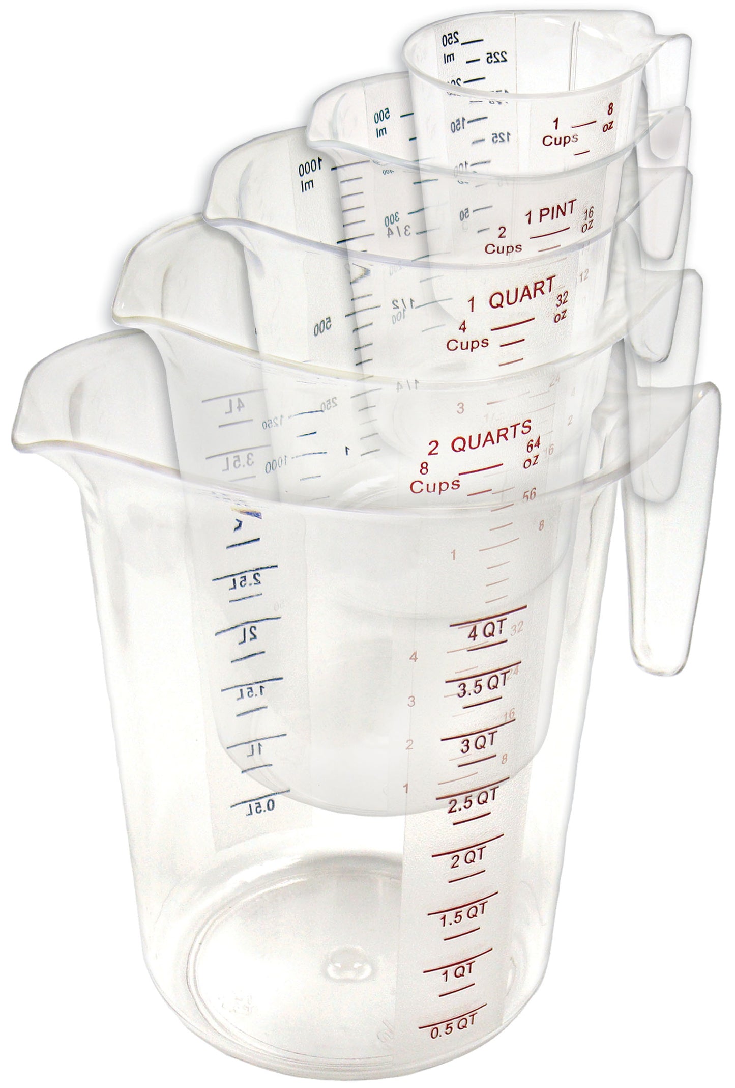 PMCP-5SET - Polycarbonate Measuring Cup with Color Graduations - 5-pc Set