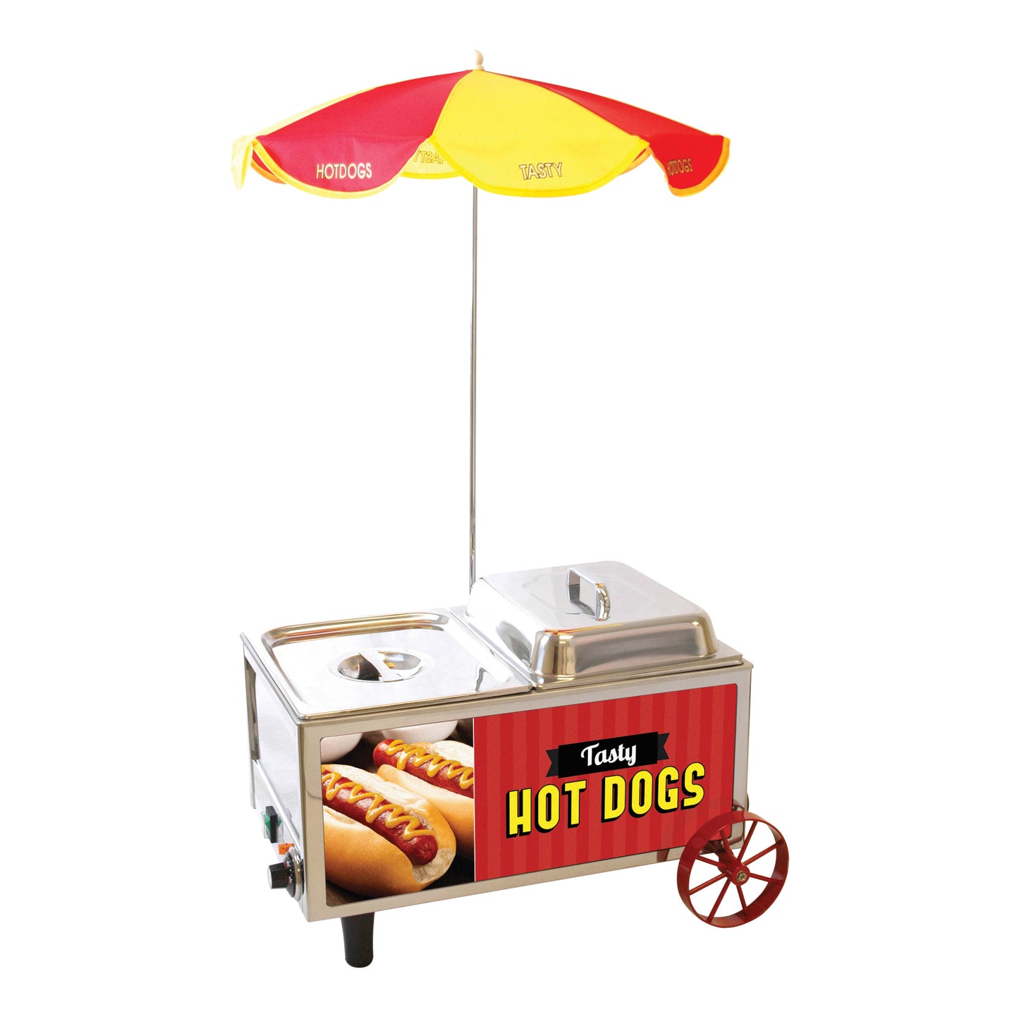 60072 - BenchmarkUSA Hot Dog Steamer Mini Cart with Umbrella