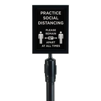 CGS-SETA - 2 Piece Black Stanchion Set with Social Distancing Sign