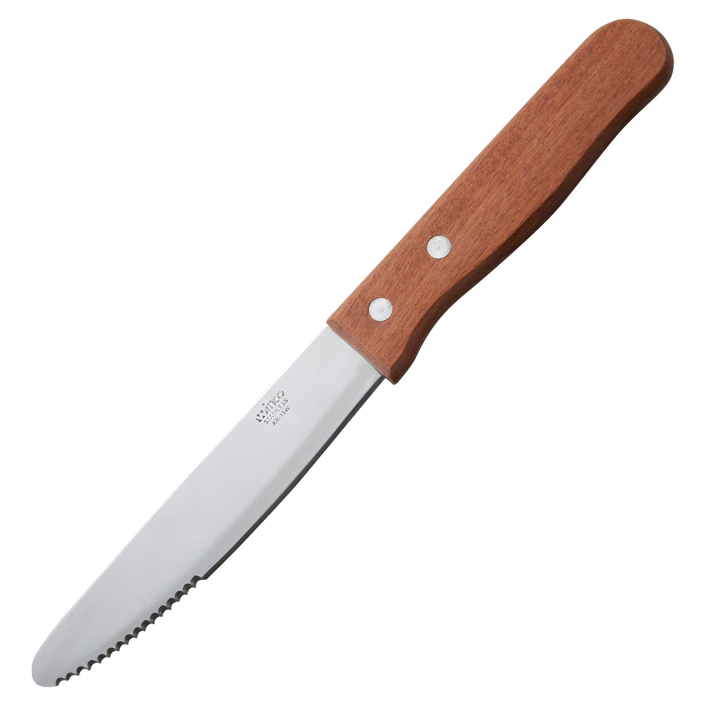 KB-15W - Jumbo Steak Knives, 5" Blade, Wooden Handle, Round Tip