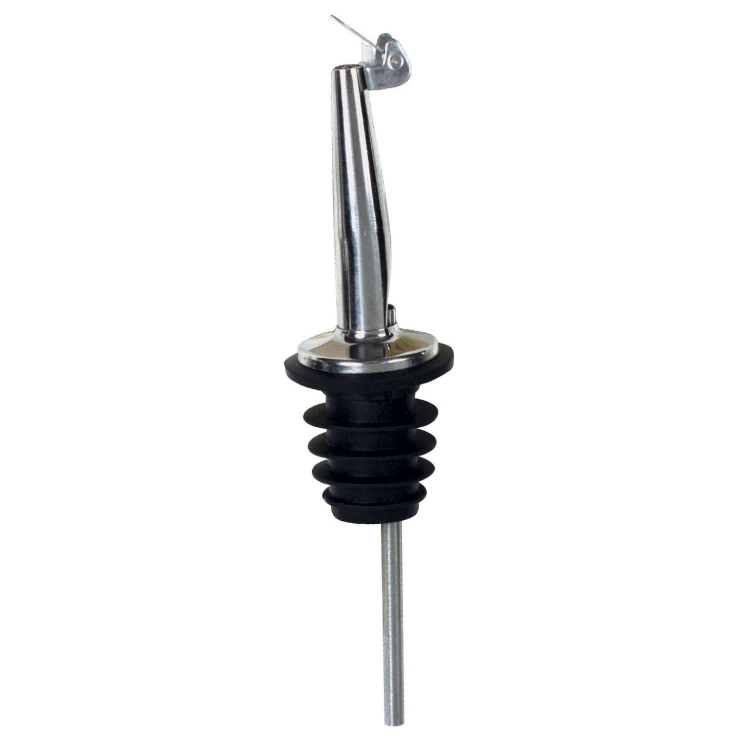 PPM-4C - Metal Pourers, Tapered Spout &amp; Hinged Cap, Black Plastic Stopper