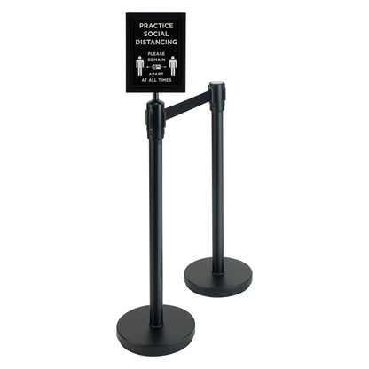 CGS-SETA - 2 Piece Black Stanchion Set with Social Distancing Sign