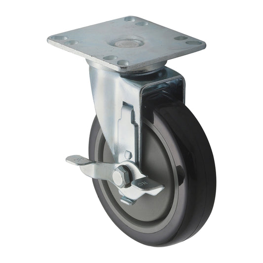 CT-33B - Universal Caster Set with Brake, 3-1/2" Square Plate, 5" Wheels