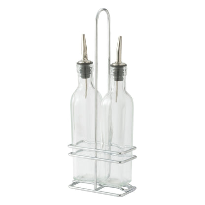 GOB-16S - Oil/Vinegar Cruet Set with Chrome Plated Rack & Two Bottles - 16 oz