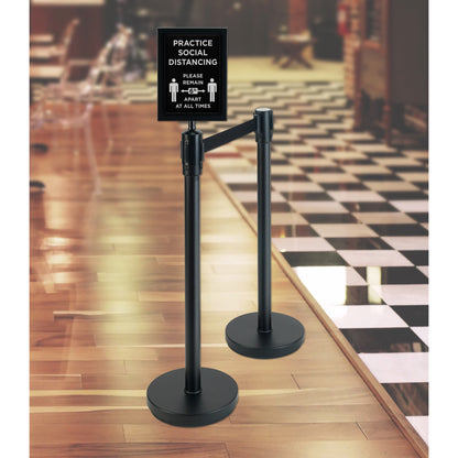 CGS-SETA - 2 Piece Black Stanchion Set with Social Distancing Sign