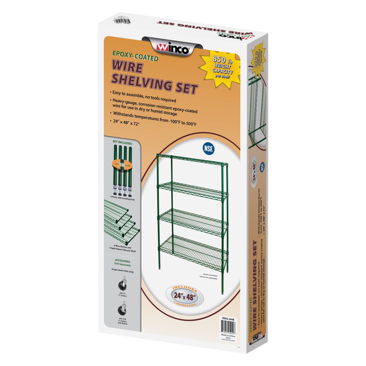 VEXS-2448 - 4-Tier Wire Shelving Set, Epoxy-Coated - 24 x 48 x 72