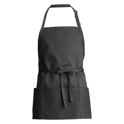 BA-2724K - Mid-Length Bib Apron with 3-Pockets - Black