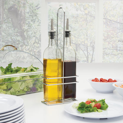 GOB-16S - Oil/Vinegar Cruet Set with Chrome Plated Rack & Two Bottles - 16 oz