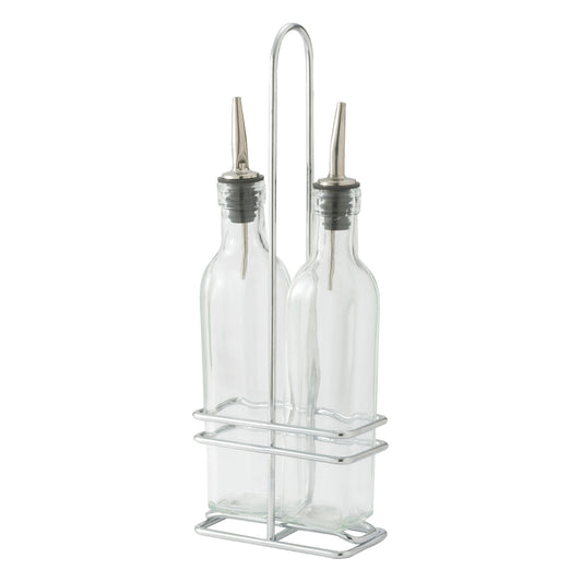 GOB-8S - Oil/Vinegar Cruet Set with Chrome Plated Rack & Two Bottles - 8 oz