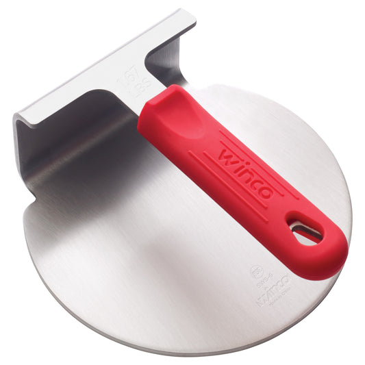 SWS-6 - One-Piece 18/8 Stainless Steel Smashed Burger Press with Red Silicone Sleeve
