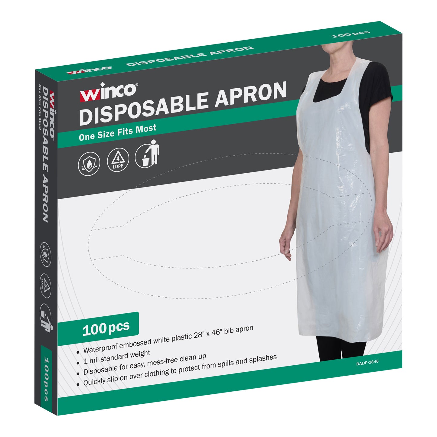 BADP-2846 - Disposable Plastic Apron, 28" x46", 100pcs/box