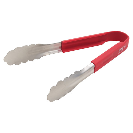 UTSH-9R - Winco Prime 9" Stainless Steel Utility Tongs with Red Silicone Handle